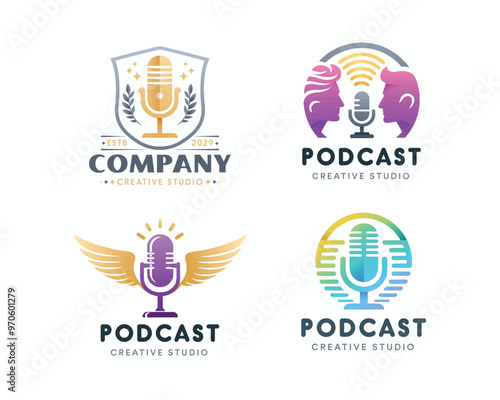 Set colorful gradient podcast logo template for business company
