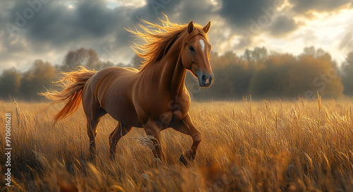 “Majestic Brown Horse Galloping Freely Across the Field” 