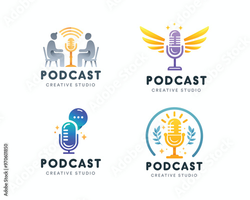 Set colorful gradient podcast logo template for business company