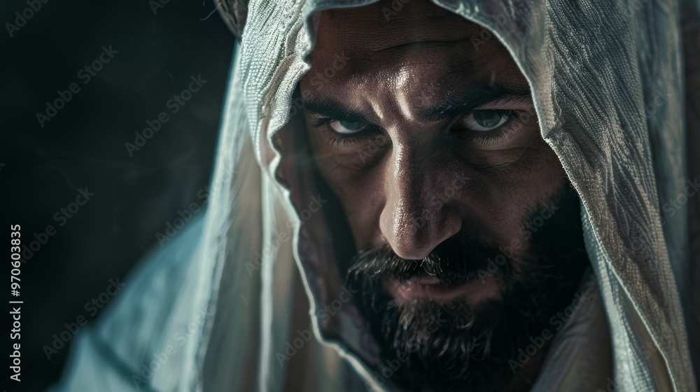 A man with a beard and a beard is wearing a white robe A man with a beard and a beard is wearing a white robe