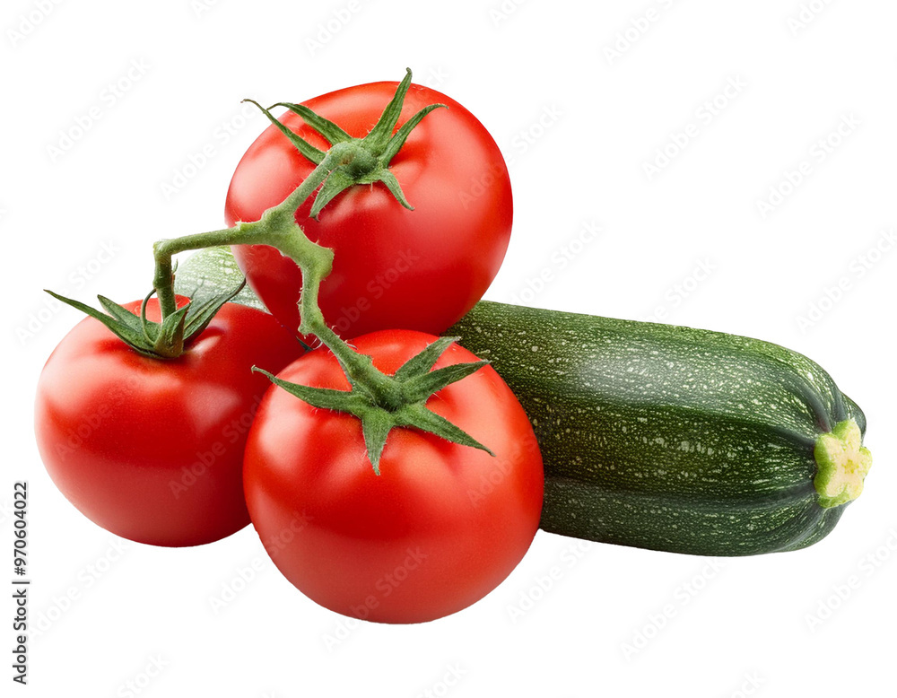 Tomaten mit Zucchini isoliert auf weißen Hintergrund, Freisteller Tomaten mit Zucchini isoliert auf weißen Hintergrund, Freisteller