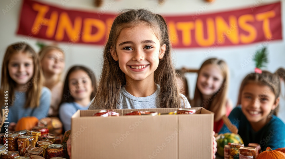 custom made wallpaper toronto digitalA group of young girls are smiling and holding a box of canned food. Concept of community and generosity, as the girls are participating in a food drive or donation event