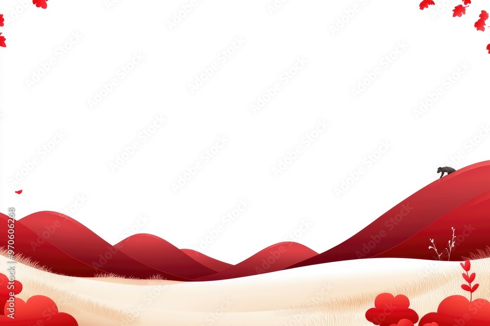 Red and White Abstract Landscape with Fall Leaves Red and White Abstract Landscape with Fall Leaves