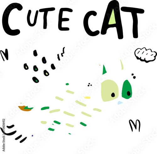 Cartoon cute graffiti small white cat vector exemption material