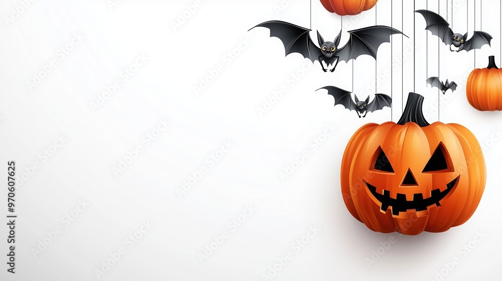 Halloween party background with scary pumpkin face and bats on white background texture template for poster brochure promotion sale marketing Halloween party background with scary pumpkin face and bats on white background texture template for poster brochure promotion sale marketing