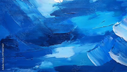 Blue abstract background created for your original design with oil paints on canvas