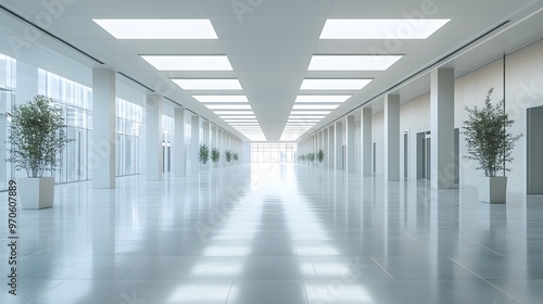 Wallpaper Mural Modern, Bright Hallway with Glass Walls and Minimalist Decor Torontodigital.ca