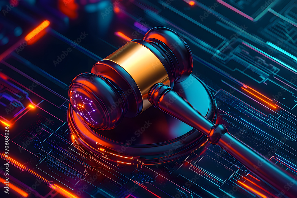 A legal gavel with artificial intelligence, symbolizing the intersection of law and technology. A legal gavel with artificial intelligence, symbolizing the intersection of law and technology.