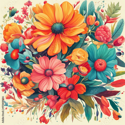 Wallpaper Mural colorful flower illustration background Torontodigital.ca