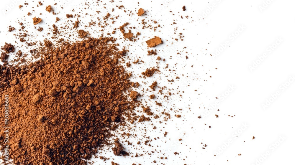 Hojicha powder scattered lightly across a white background, creating a clean and minimalist tea-themed design Hojicha powder scattered lightly across a white background, creating a clean and minimalist tea-themed design