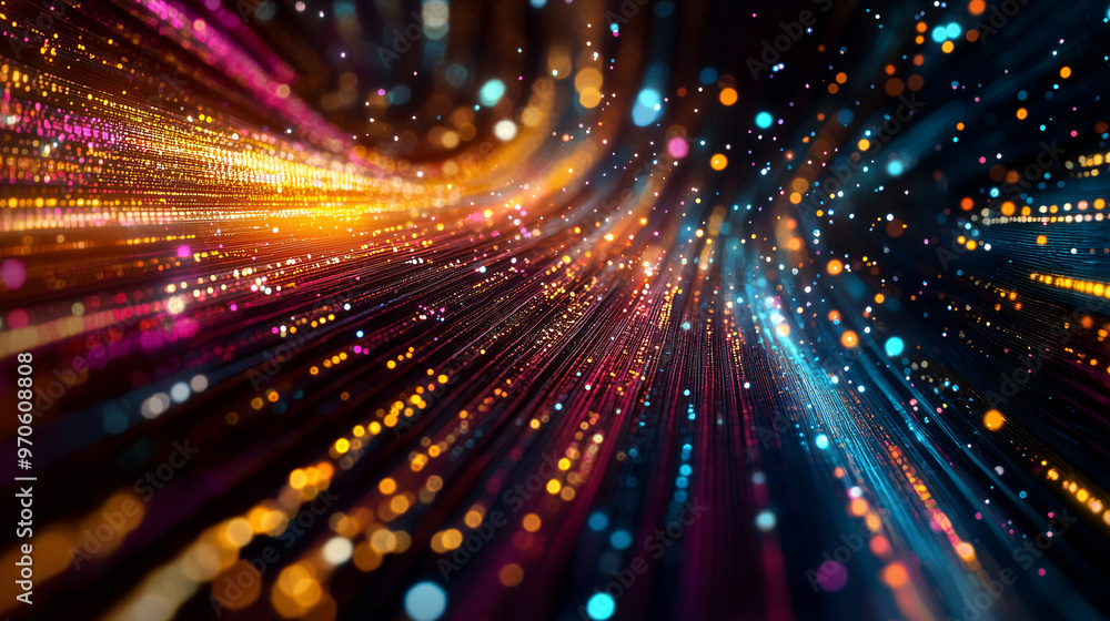 Naklejka premium An artistic visualization of stock market data as colorful streaks of light in a dark void