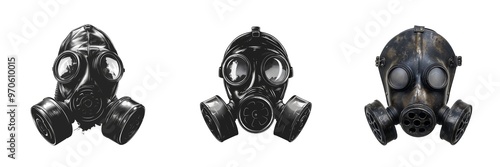 Collection of gas mask isolated on transparent background. Generated ai