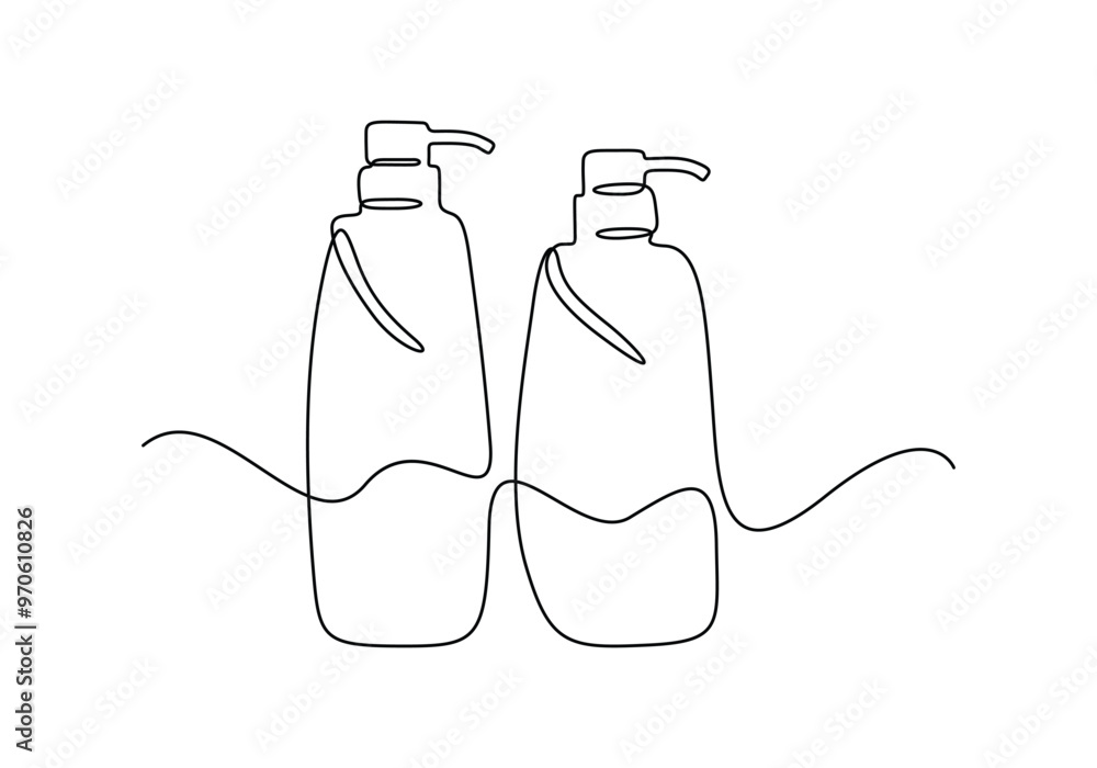 Obraz premium Shampoo bottle continuous one line drawing vector illustration