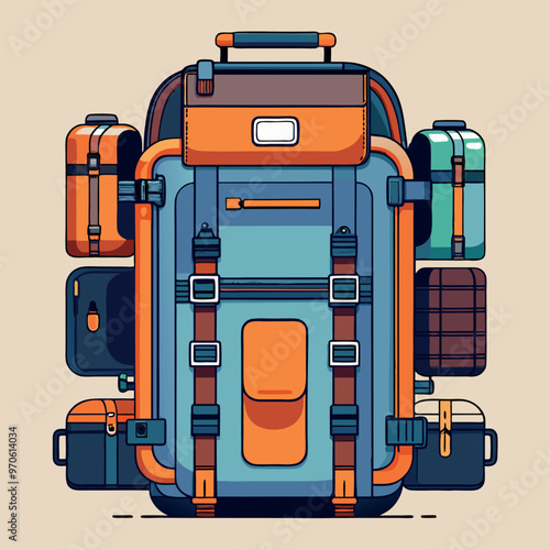 Adobe Illustrator Artwork Illustrate a modular backpack that can be customized with different compartments and pouches.