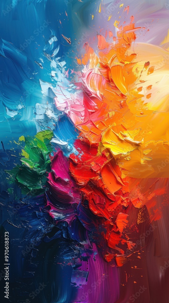 Fototapeta premium Abstract painting with a harmonious blend of complementary colors, creating a sense of balance and contrast.