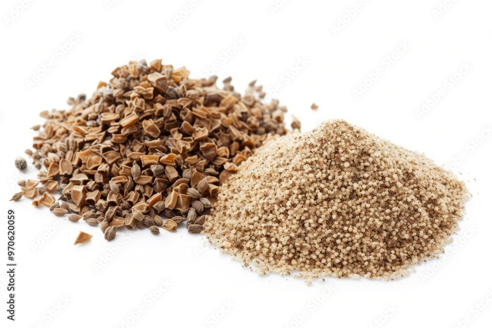 A fresh Ajwain and Ajwain Power isolated on white A fresh Ajwain and Ajwain Power isolated on white