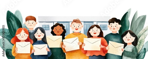 Wallpaper Mural Paint a traditional watercolor illustration of a cheerful and welcoming front view of a tax office Torontodigital.ca