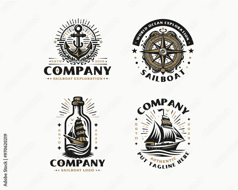 Fototapeta premium set vintage classic marine sailboat nautical emblem logo for business company
