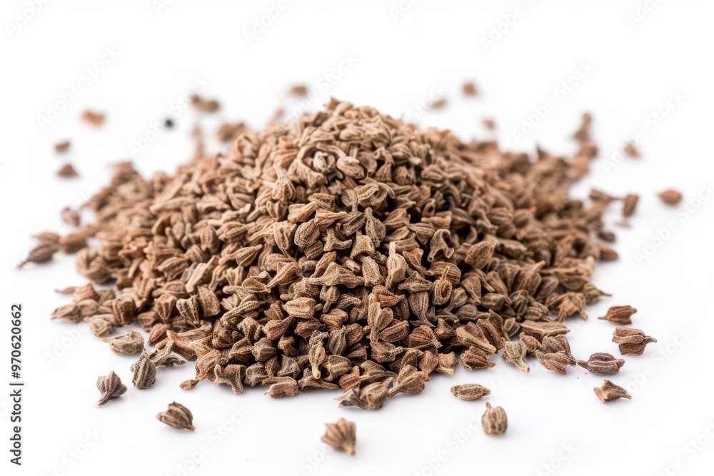 A fresh Ajwain and Ajwain Power isolated on white A fresh Ajwain and Ajwain Power isolated on white