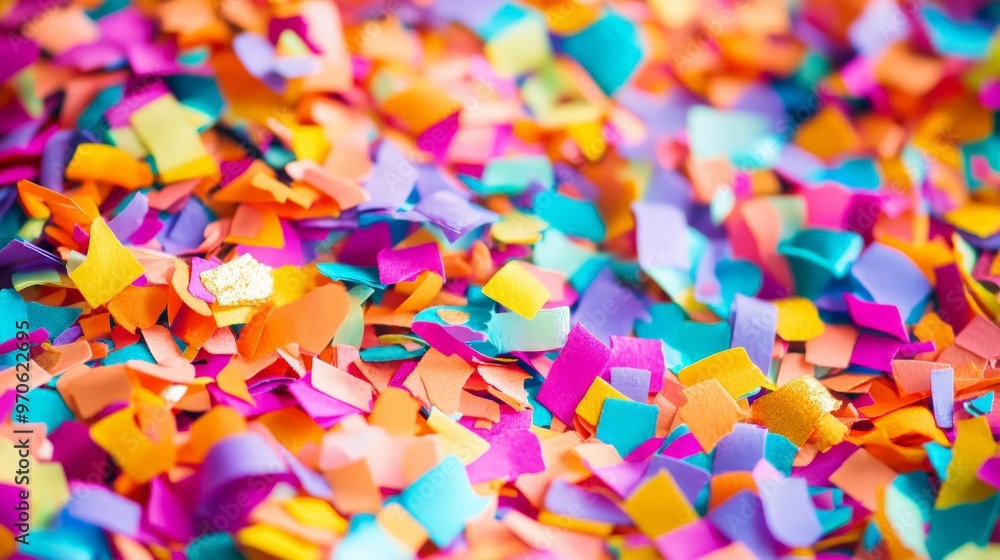 Picture a fun and colorful birthday party with confetti in various shapes and sizes Picture a fun and colorful birthday party with confetti in various shapes and sizes