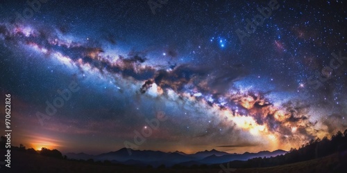 Spectacular image of the Milky Way galaxy in the night sky, stars, cosmic, space, astronomy, universe, celestial