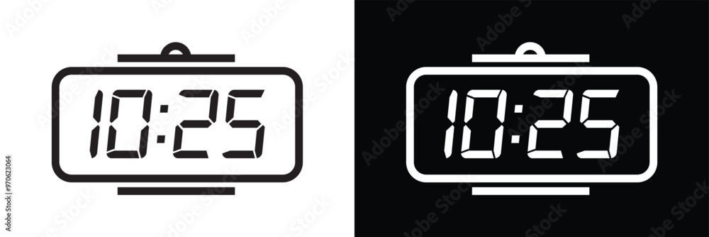 Digital Clock icon set. Vector Time and Clock icons set. Horizontal set ...