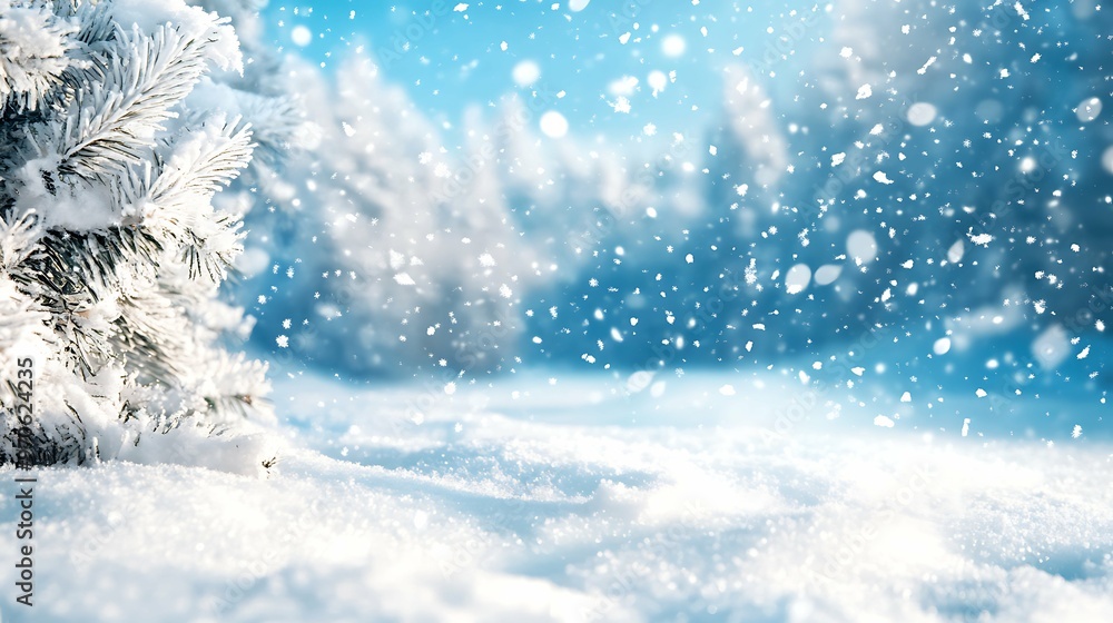 Beautiful landscape with snow covered fir trees and snowdrifts. Merry Christmas and happy New Year greeting background with copy-space. Winter fairytale. Beautiful landscape with snow covered fir trees and snowdrifts. Merry Christmas and happy New Year greeting background with copy-space. Winter fairytale.