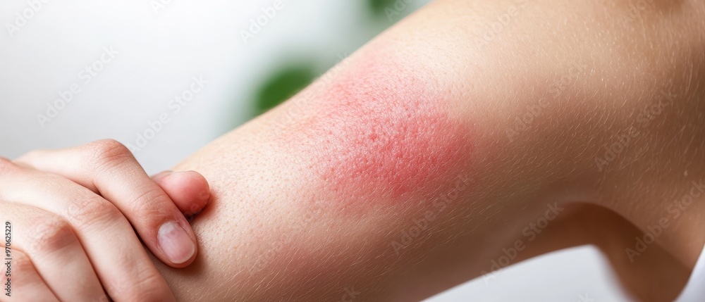 Close-up of a red rash on an arm, indicating skin irritation or allergic reaction that requires attention.