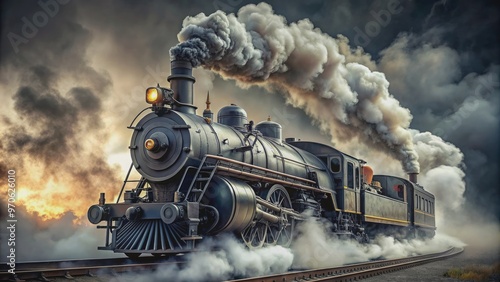 Classical steam engine emitting smoke and steam , steam engine, vintage, locomotive, machinery, industrial, transportation