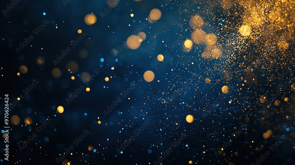 Obraz premium abstract dark bleu background with gold particles, Christmas or new year background