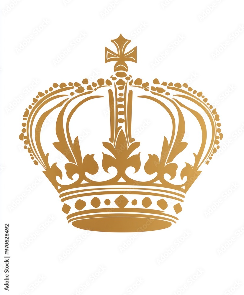 A golden crown with intricate details and a cross on top, symbolizing royalty, power, and authority. A golden crown with intricate details and a cross on top, symbolizing royalty, power, and authority.