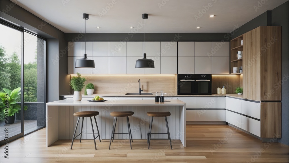 Minimalist kitchen with sleek black fixtures and simple decor, minimalist, kitchen, black fixtures, modern Minimalist kitchen with sleek black fixtures and simple decor, minimalist, kitchen, black fixtures, modern