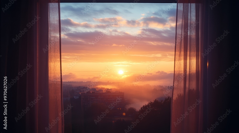 Sunrise View Through Window: Morning Light and Serenity Sunrise View Through Window: Morning Light and Serenity
