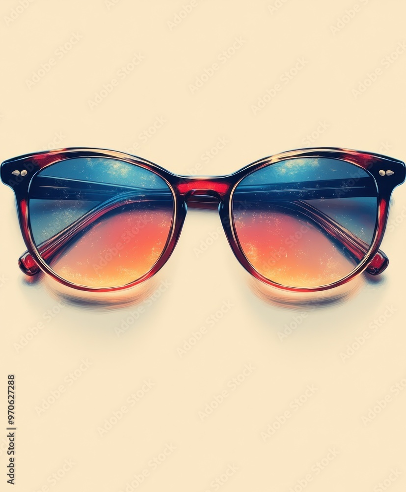 Sunglasses with a reflection of the sky and sunset. Sunglasses with a reflection of the sky and sunset.
