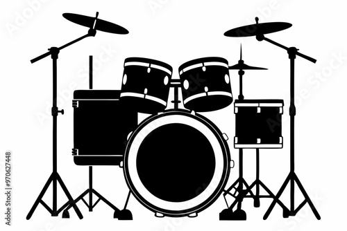 Drum kit silhouette vector illustration on white background 