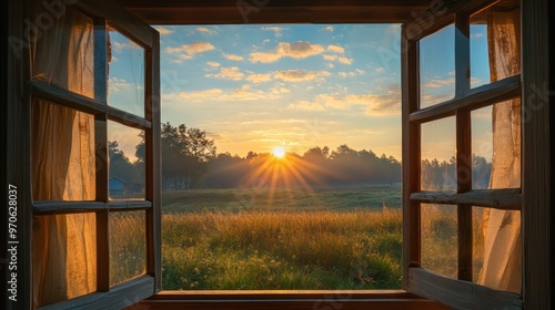 Sunrise View Through Window: Morning Light and Serenity