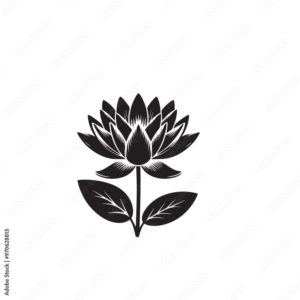 Waterlily vector design. Waterlily logo, icon design. Waterlily vector illustration black and white.