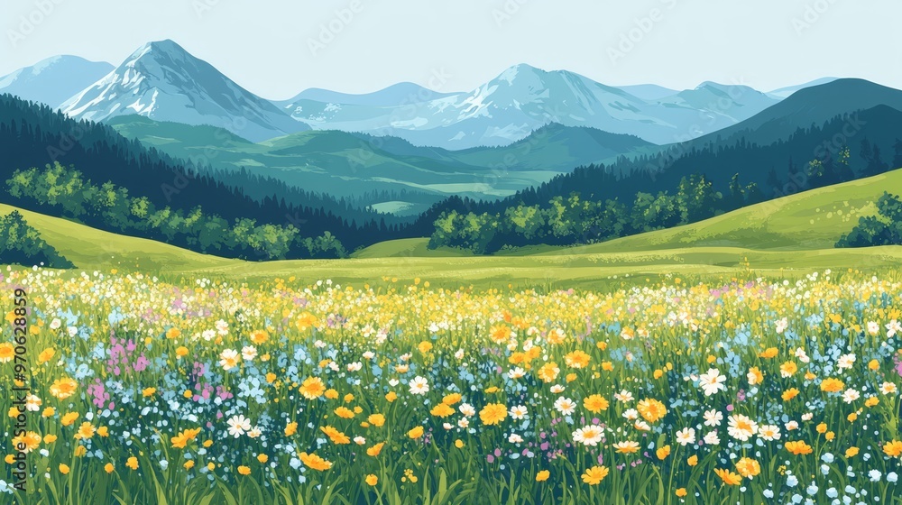 Fototapeta premium Mountain Meadow Wildflowers Summer Landscape