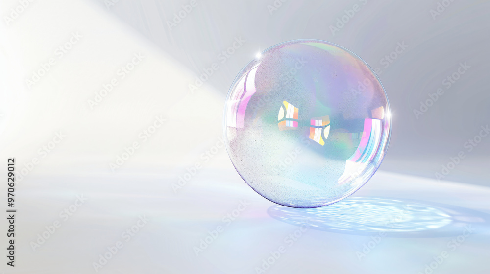 A shimmering soap bubble resting on a smooth surface, reflecting soft light and colors, creating a delicate and dreamy visual effect. A shimmering soap bubble resting on a smooth surface, reflecting soft light and colors, creating a delicate and dreamy visual effect.