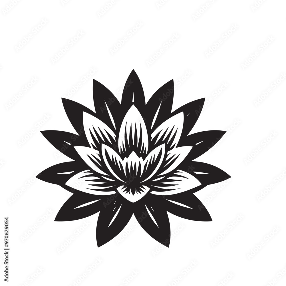 Obraz premium Waterlily vector design. Waterlily logo, icon design. Waterlily vector illustration black and white.