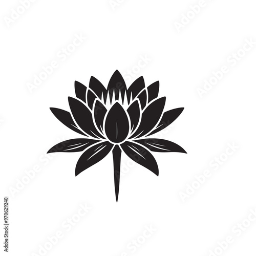 Waterlily vector design. Waterlily logo, icon design. Waterlily vector illustration black and white.