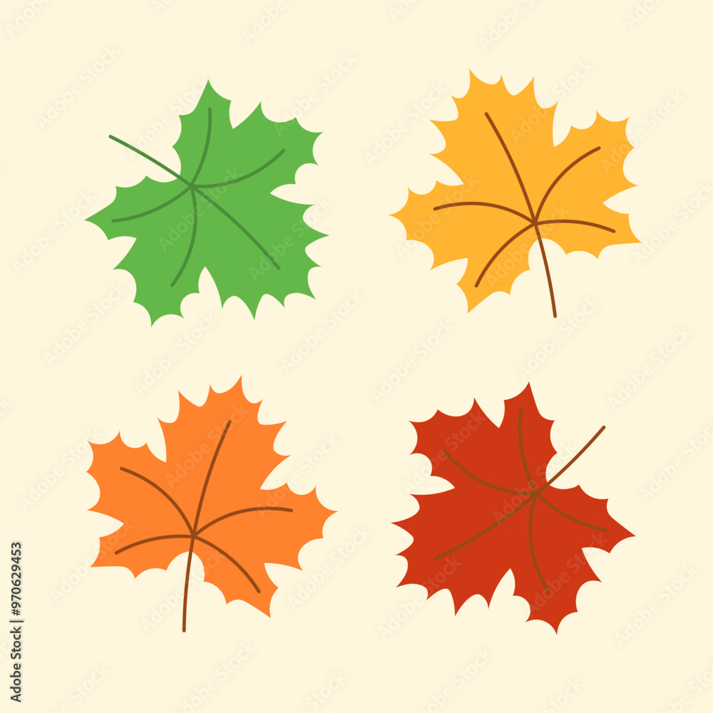 Obraz premium Collection of vector autumn yellow, red, orange, green maple leaves