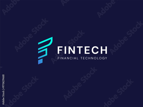FinTech Financial Technology with letter F chart graph technology Analysis logo vector design concept. Letter f logotype symbol for digital finance, ui, new technology, investment, business, identity.