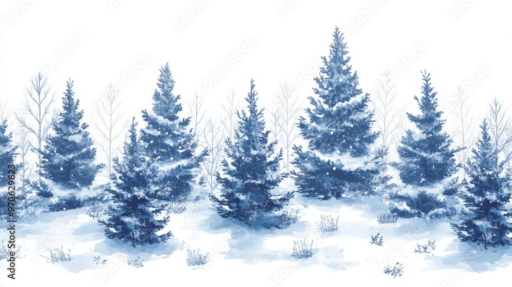 Obraz premium Winter Wonderland Forest Landscape Snow Covered Trees and White Background