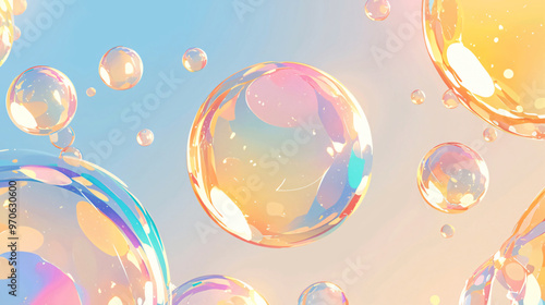 A vibrant illustration of colorful soap bubbles floating against a soft gradient background, reflecting light and creating a playful and joyous atmosphere.