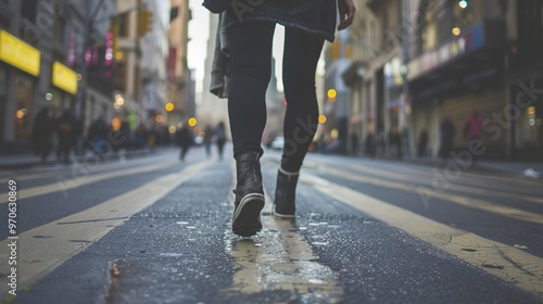 Back view of a man walking on crosswalk in the city street crowd.