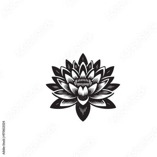 Waterlily vector design. Waterlily logo, icon design. Waterlily vector illustration black and white. photo