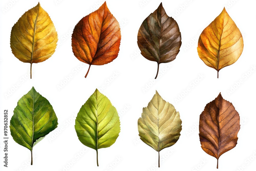Seasonal changes in leaf color from green to red yellow and brown. Seasonal changes in leaf color from green to red yellow and brown.