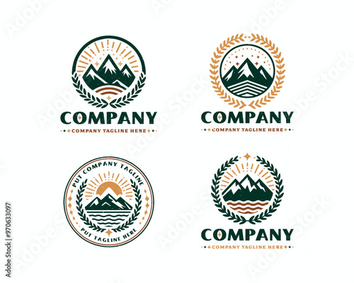 
Set bundle badge mountain adventure outdoor business company
