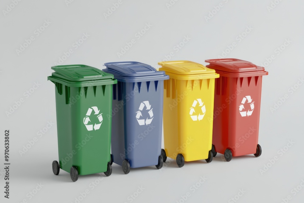 Blue green yellow red and gray recycle bins isolated Blue green yellow red and gray recycle bins isolated